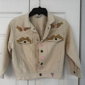 Guess Kids Cream Jean Jacket with Gold and Pink Details